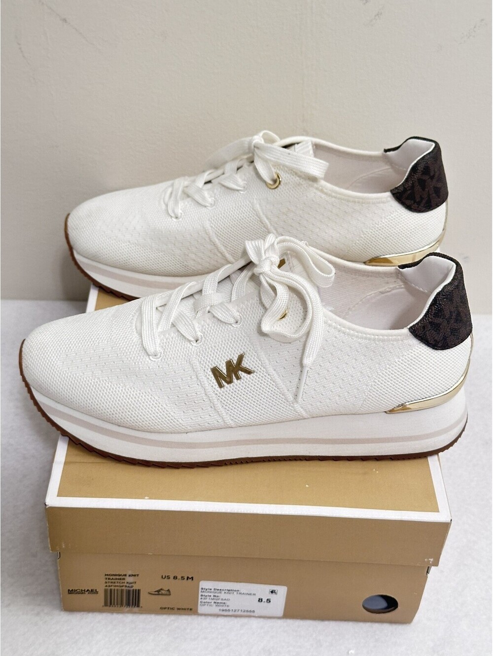 Michael Kors Womens Knit Trainer MONIQUE Sneaker in White 8.5M (NEW)
